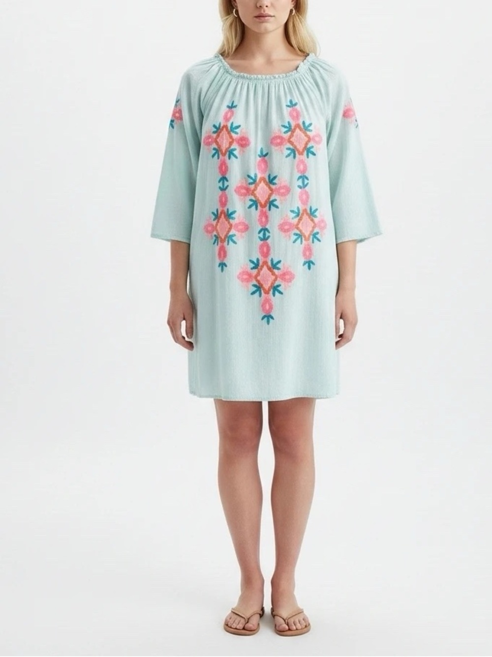 Shoreline Green & Pink Floral Embroidered Dress